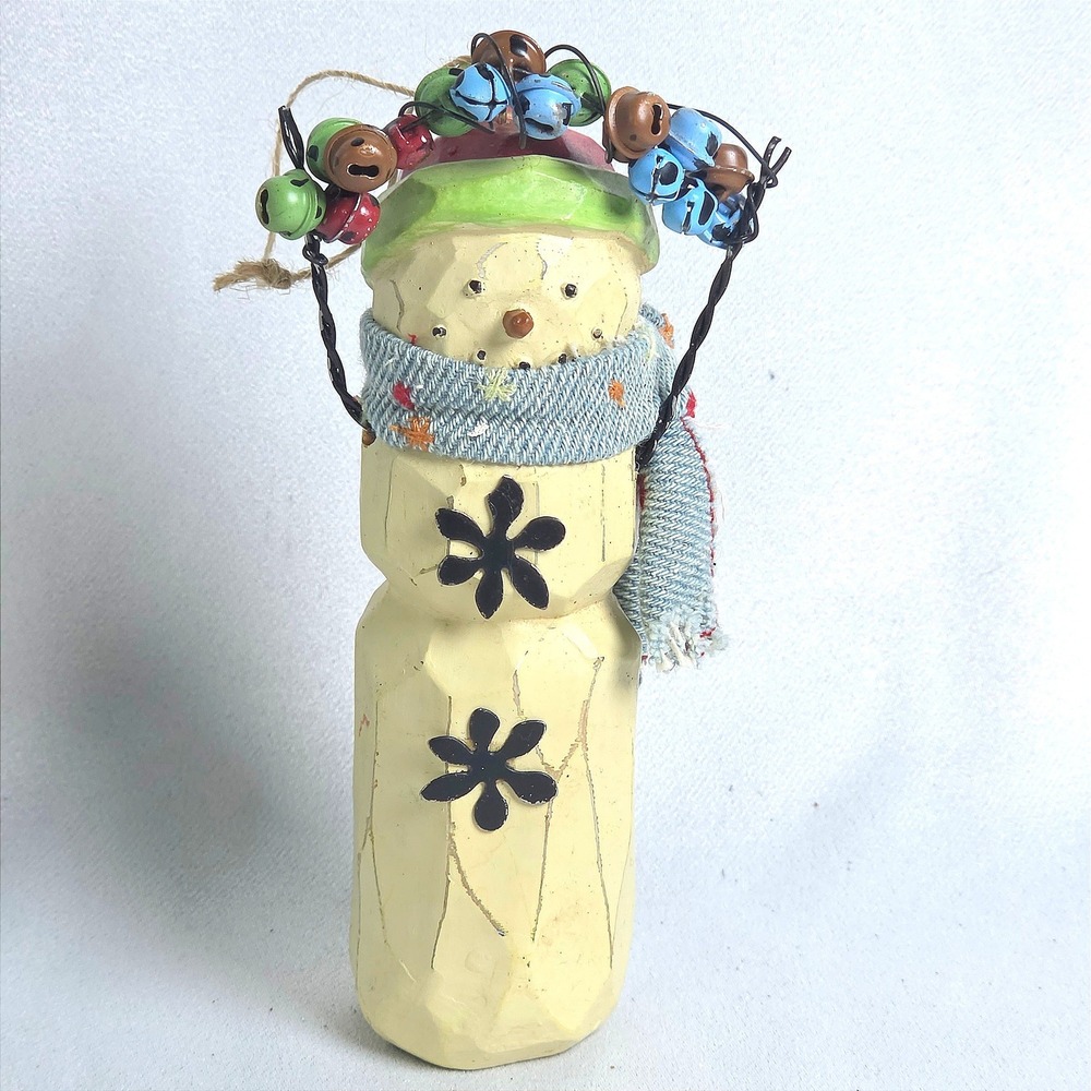 Rustic Resin Snowman Figurine Jingle Bell Arch Christmas Ornament Decor 7 inch